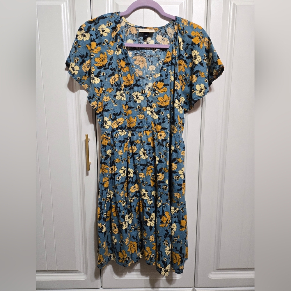 Floral Blue Dress with Yellow Accents